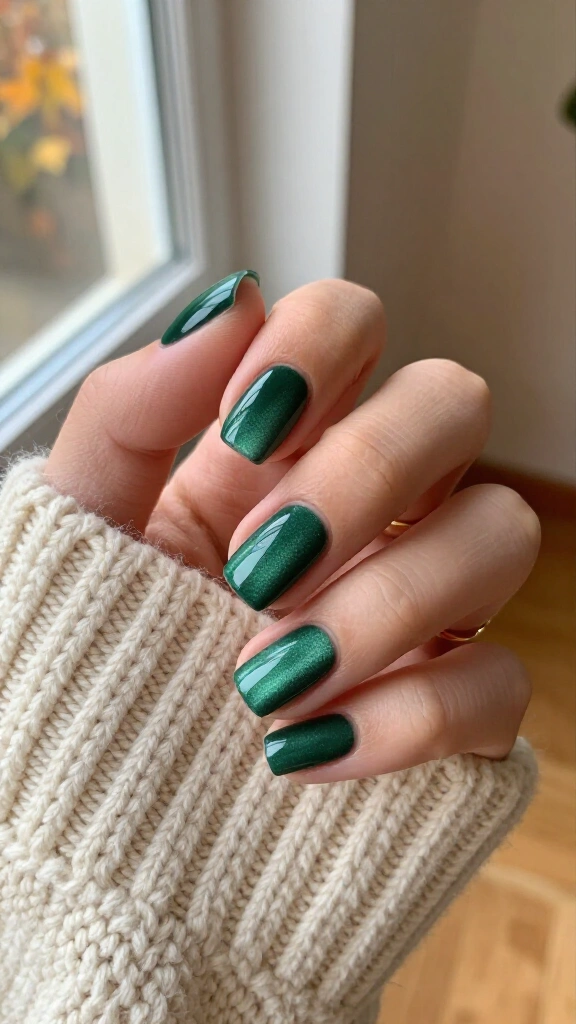 Forest Pine Velvet Cat-Eye Nails