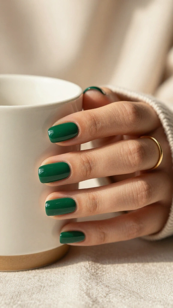 High-gloss deep emerald micro-squoval