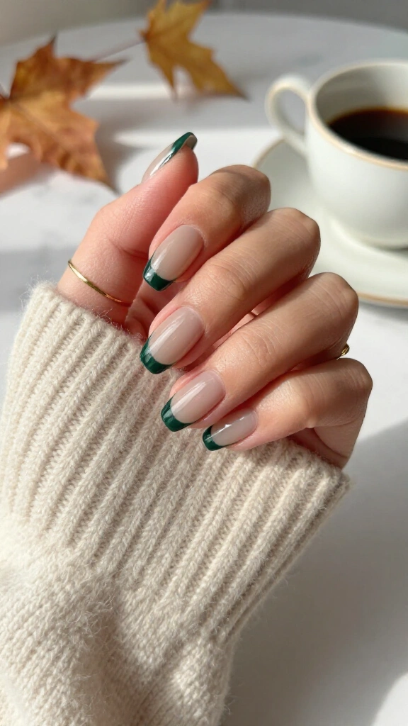 Forest green French micro-tips