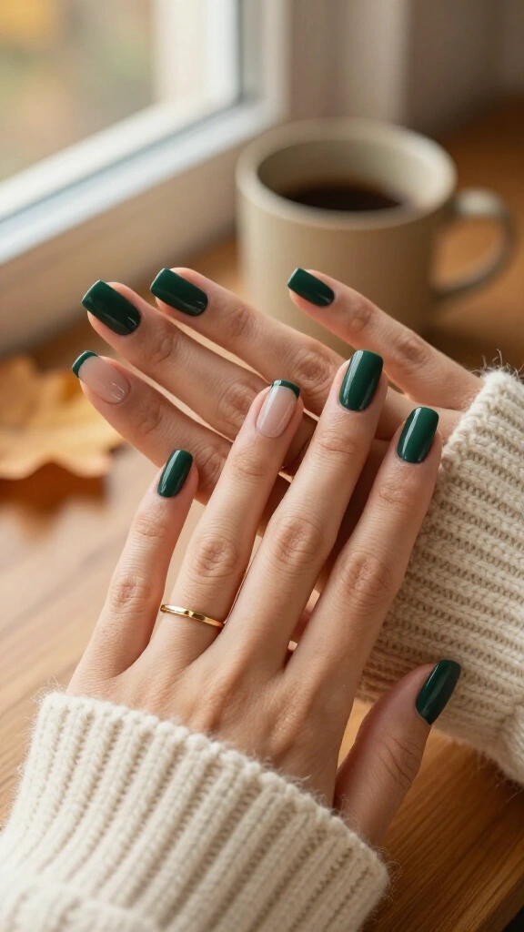 Matte hunter green with glossy French tips