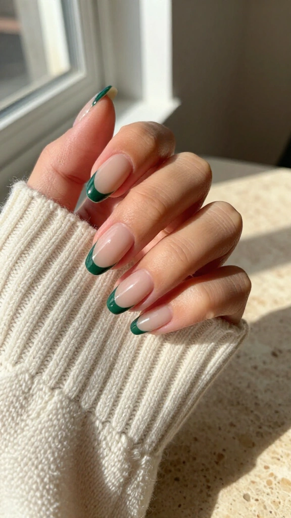 Minimalist negative space emerald arcs