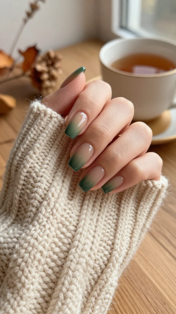 Muted khaki to dark sage ombré