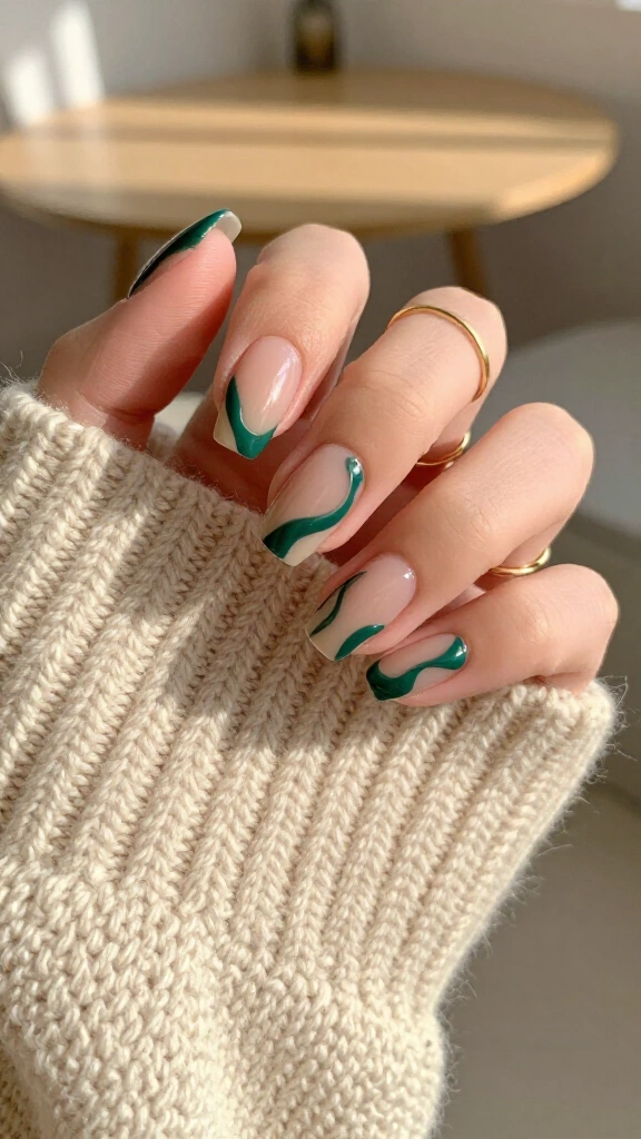 Emerald swirls over sheer nude base