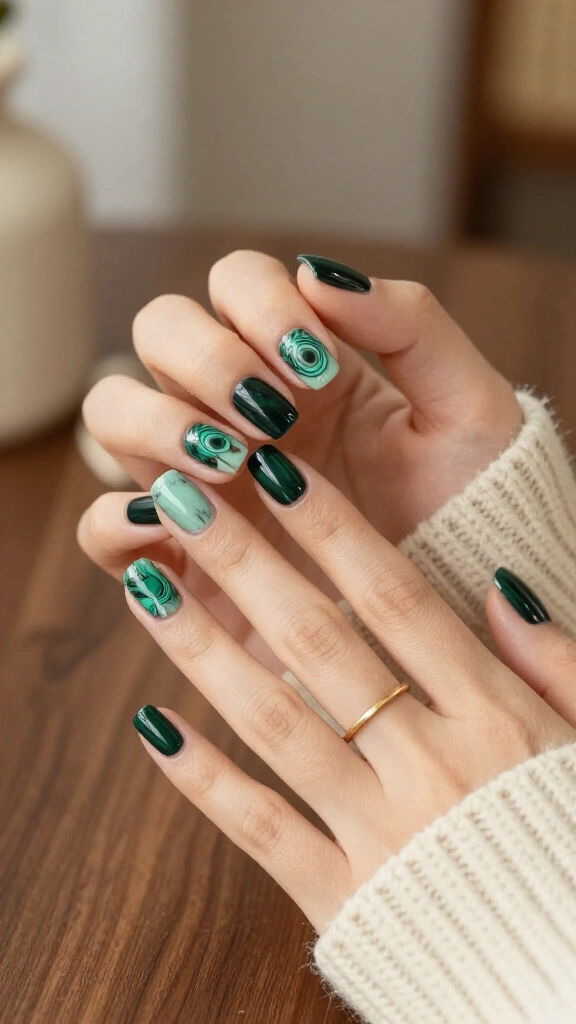 Dark malachite gemstone print