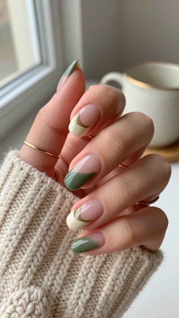 Olive Green Negative Space Swirls