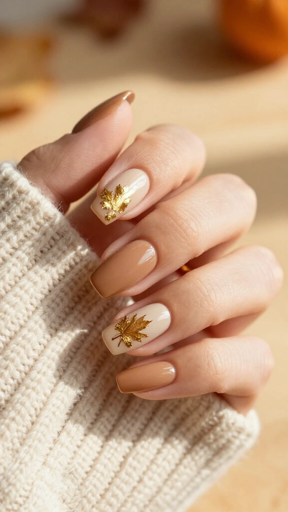 Minimalist gold foil maple leaf accents