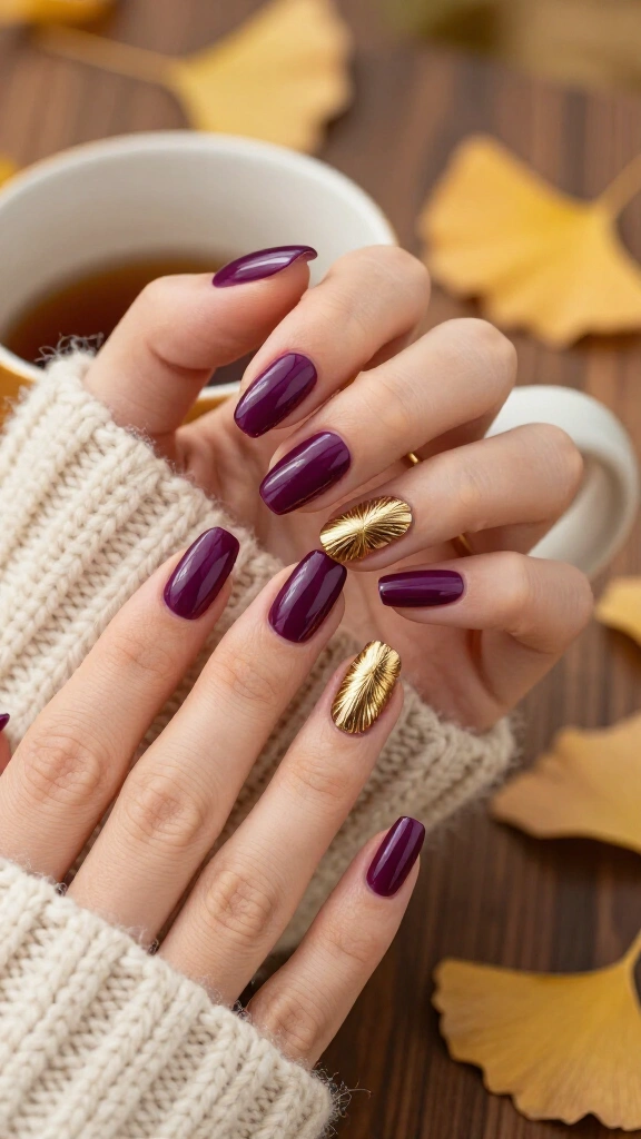 Deep plum velvet with golden gingko leaves