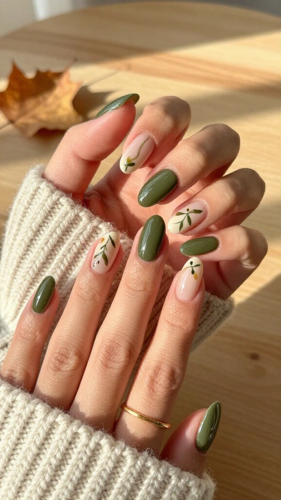 Modern negative space olive leaf swirls