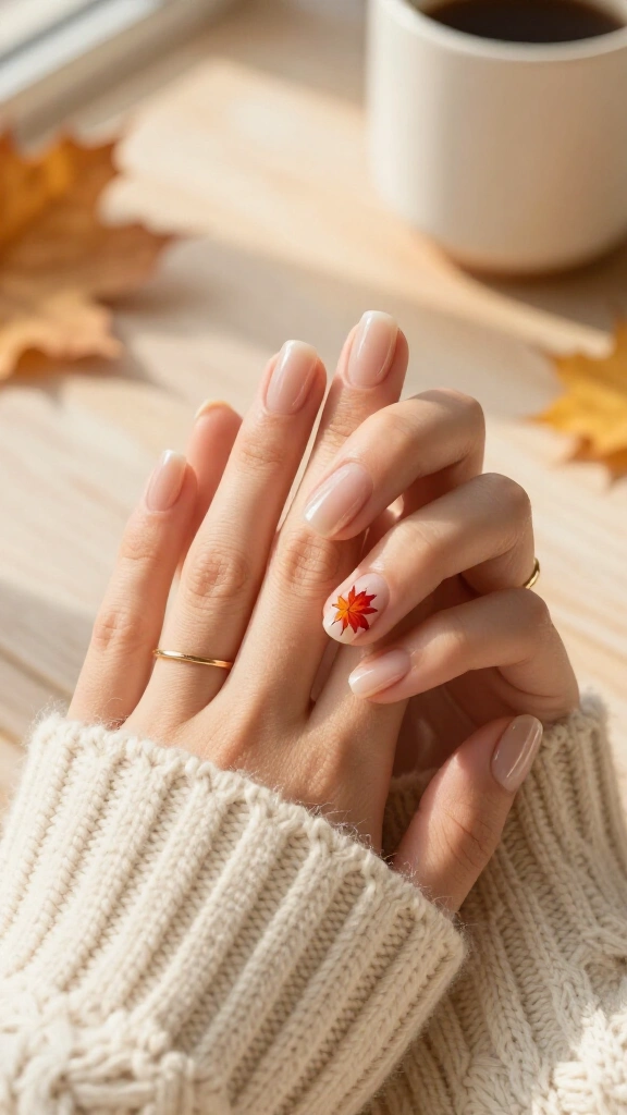 Barely-there natural nails with single accent maple