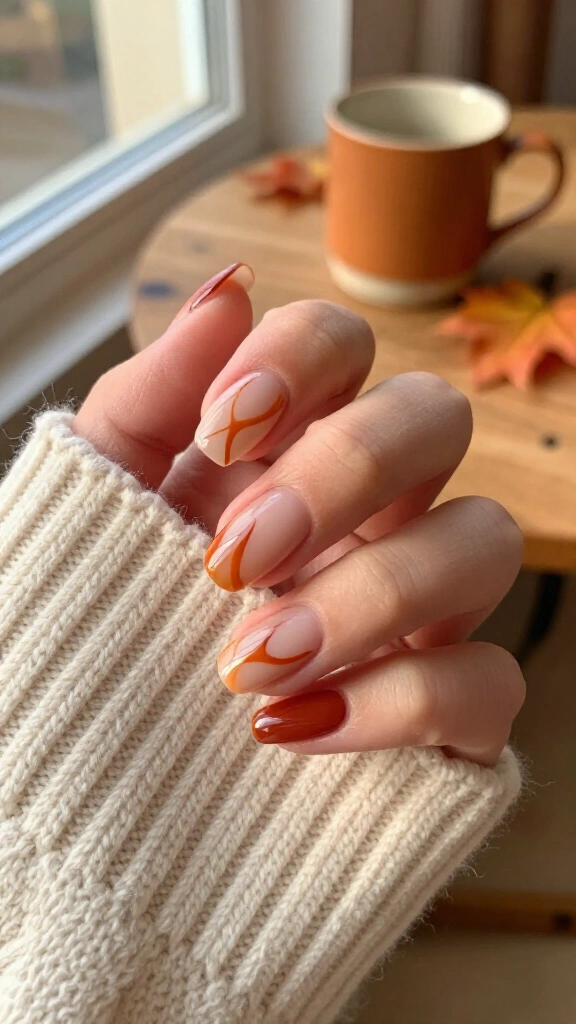 Burnt orange abstract swirls