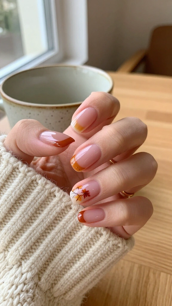 Sheer builder gel with micro autumn florals