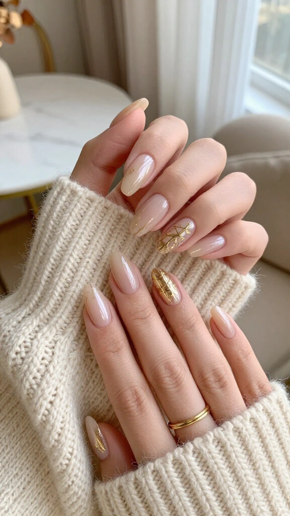 Gold Foil Spiderwebs on Sheer Nude
