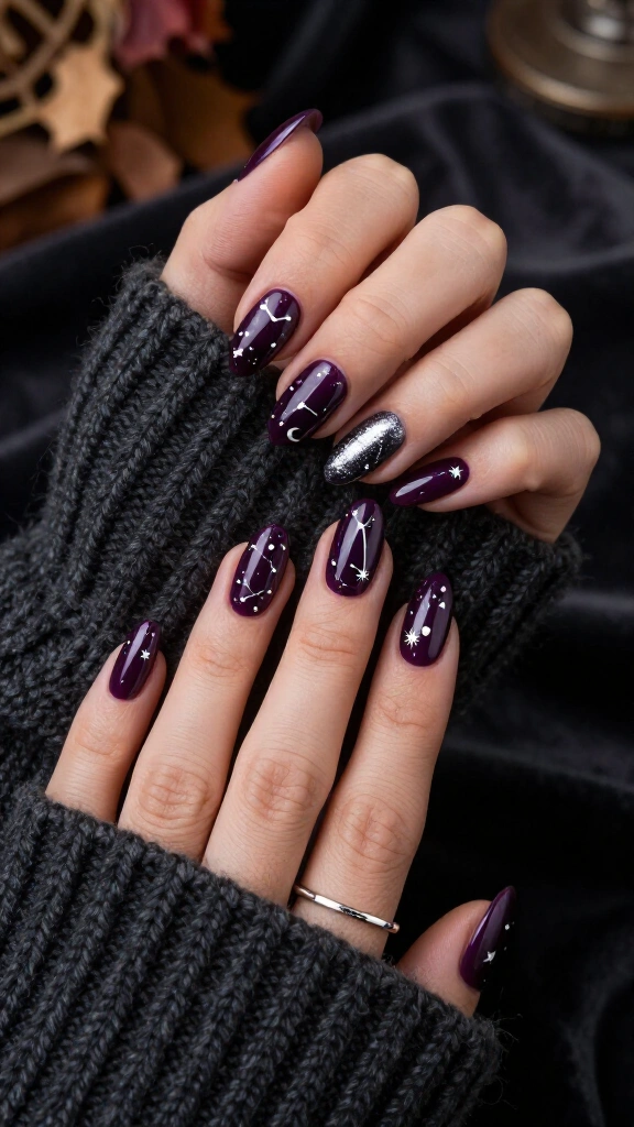 Deep Plum & Silver Astrological Signs