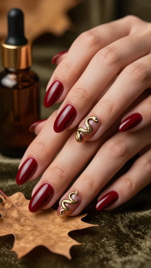 Glossy Oxblood & Golden Snake Charms