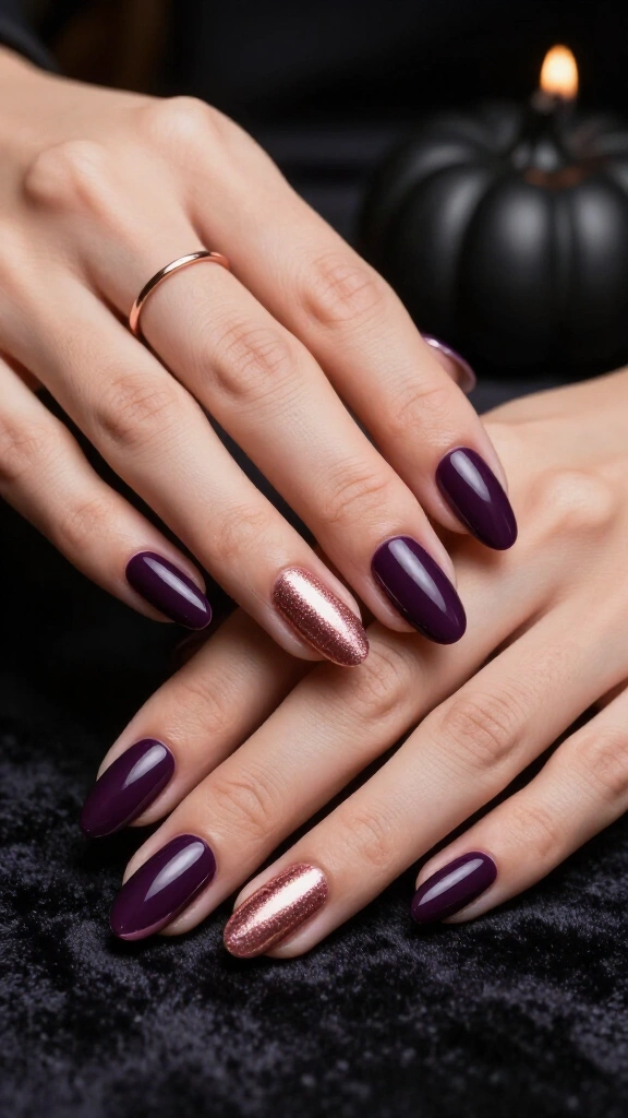 Deep Plum with Rose Gold Half-Moons