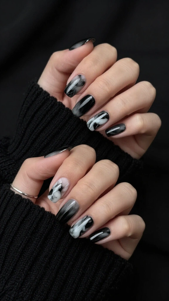 Abstract Dark Marble Swirls