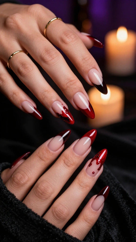Glossy Blood Drip French Tips