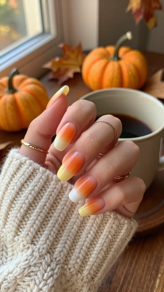 Candy Corn Ombré Coffin Nails