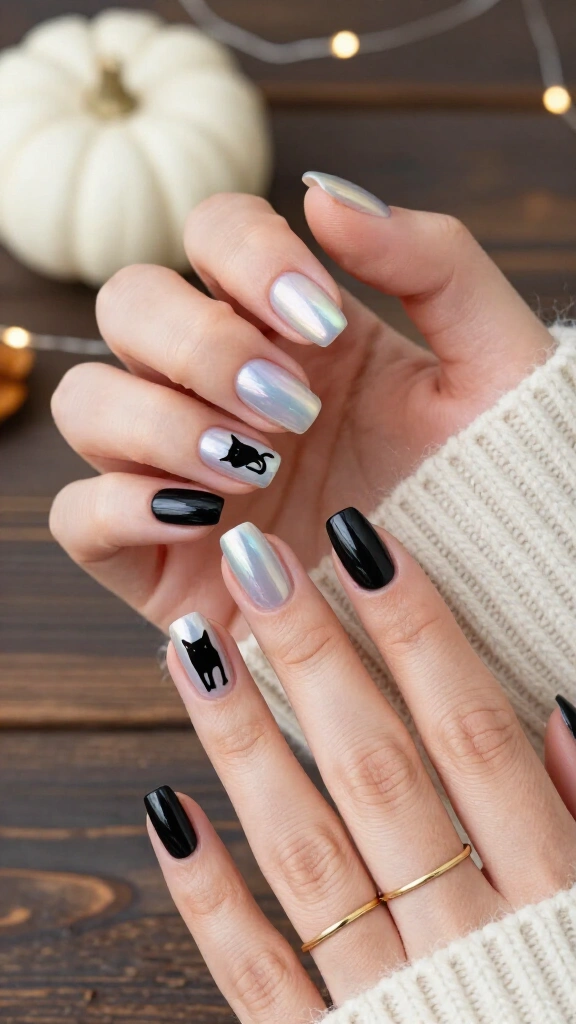Iridescent Black Cat Silhouettes