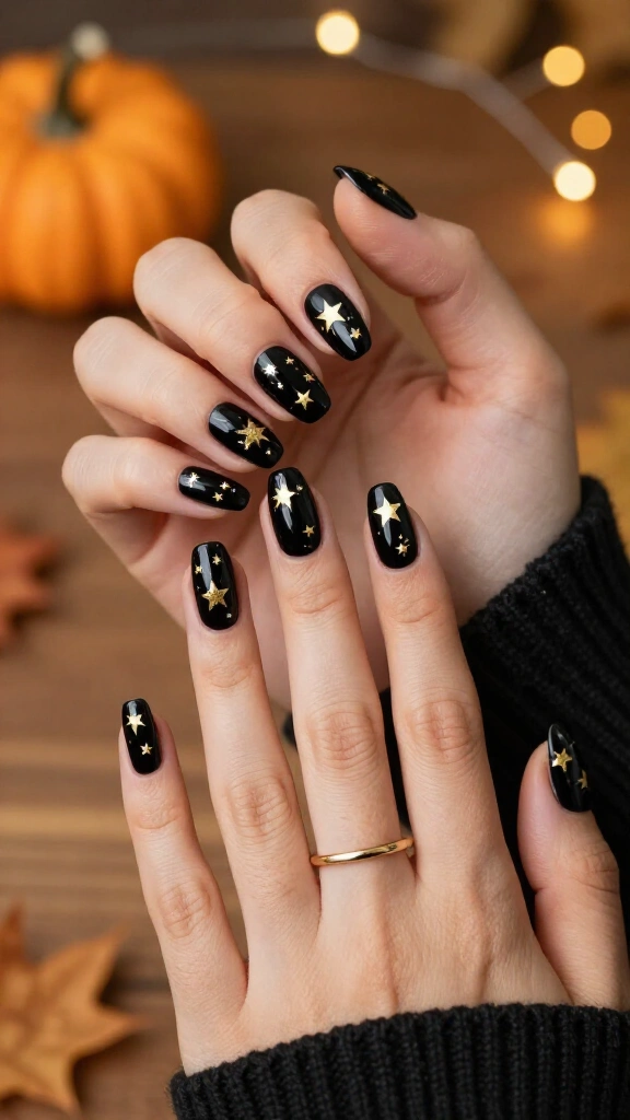 Midnight Black & Gold Stars