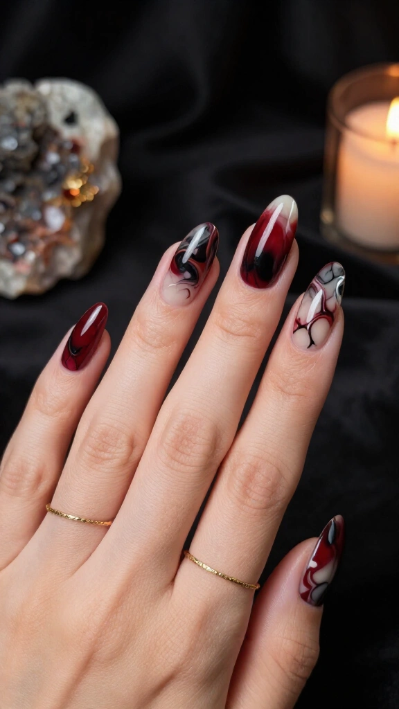 Bloodstone Marbled Nails