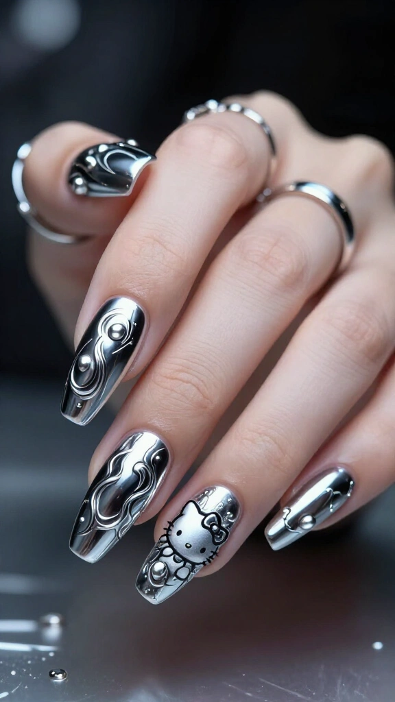 Cyberpunk Metallic Silver Kitty