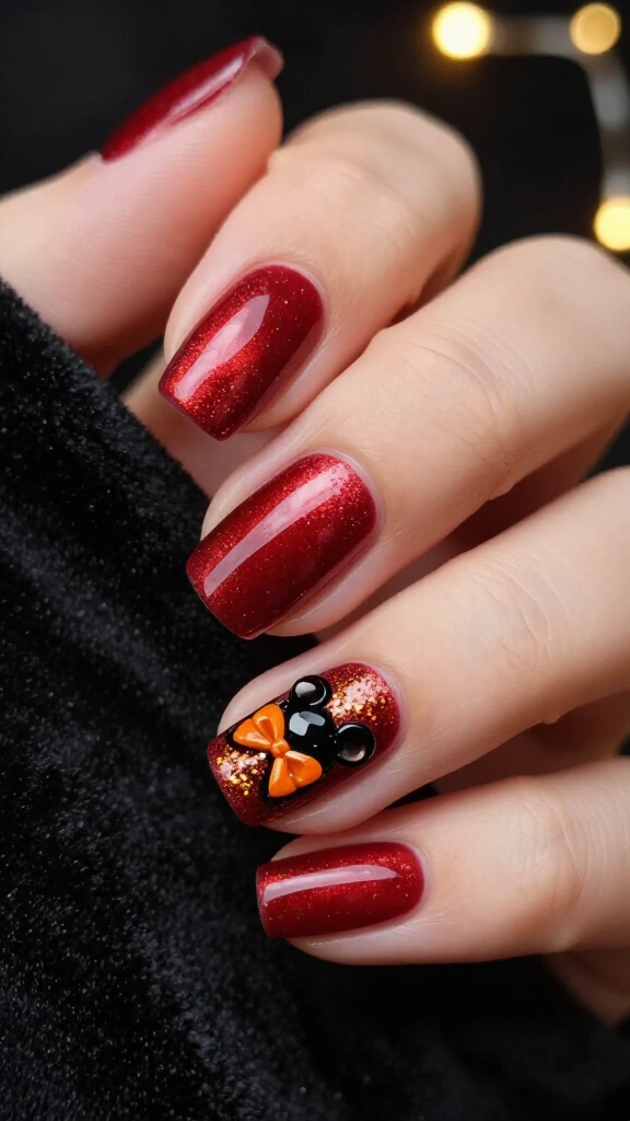 Candied Apple Minnie Mouse Velvet Coffin Nails