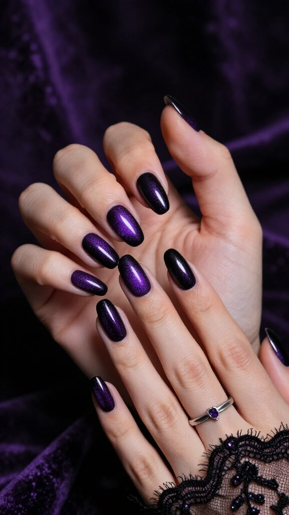 Midnight Amethyst Cat-Eye Nails