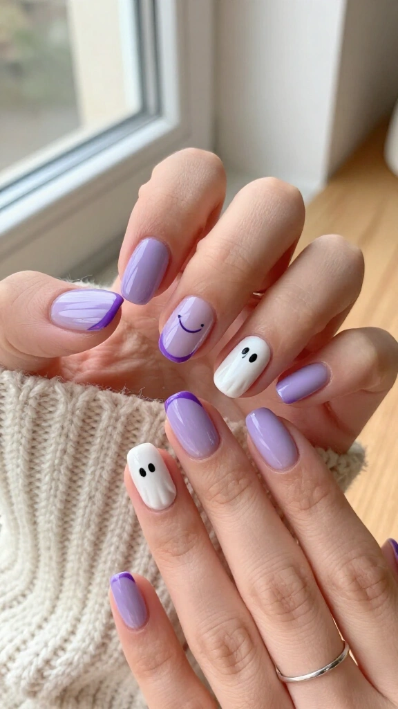 Spooky Lavender Ghost French Tips
