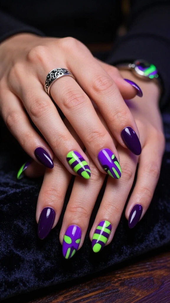 Beetlejuice-Inspired Violet & Green Stripes