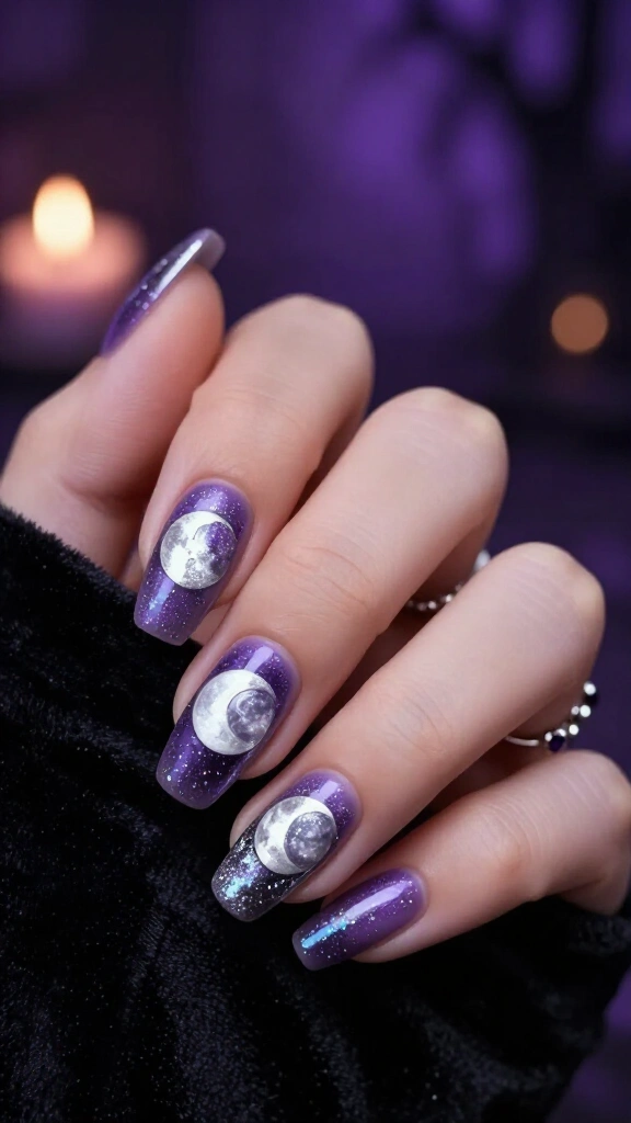 Haunting Violet Moon Phase Nails