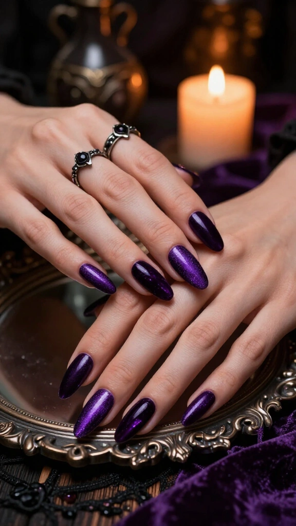 Witchy Purple Velvet Coffin Nails