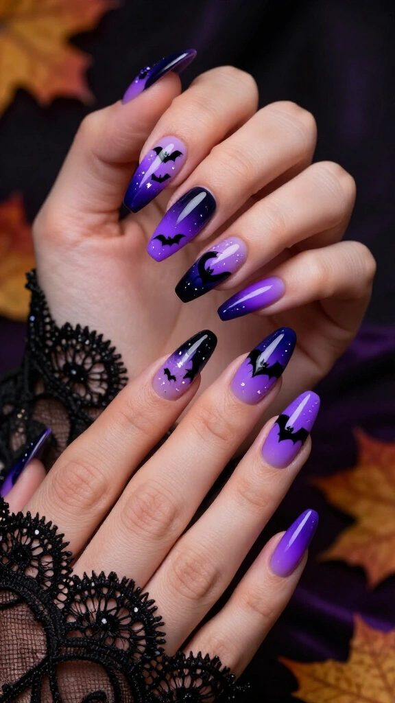 Neon Purple Bats & Starry Sky