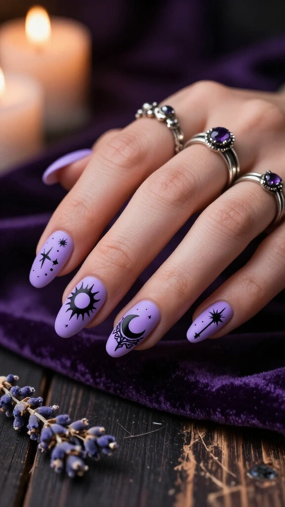 Lilac Ouija Board Inscription Nails