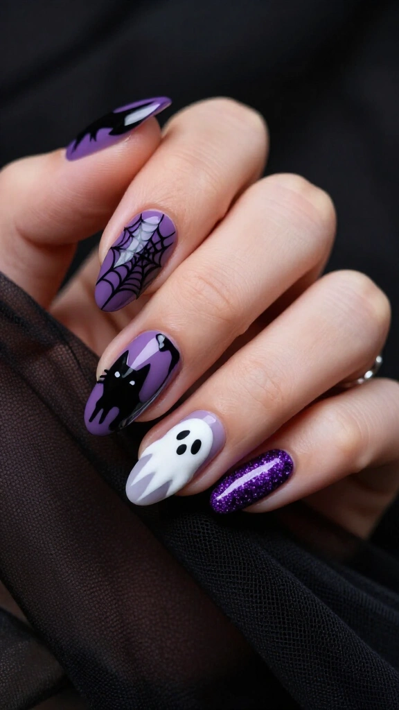 Smoked Orchid Mismatched Halloween Nail Art