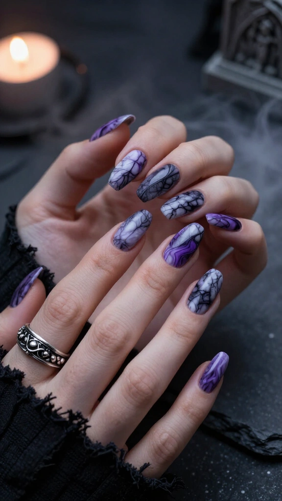 Grim Reaper Purple Marble Nails