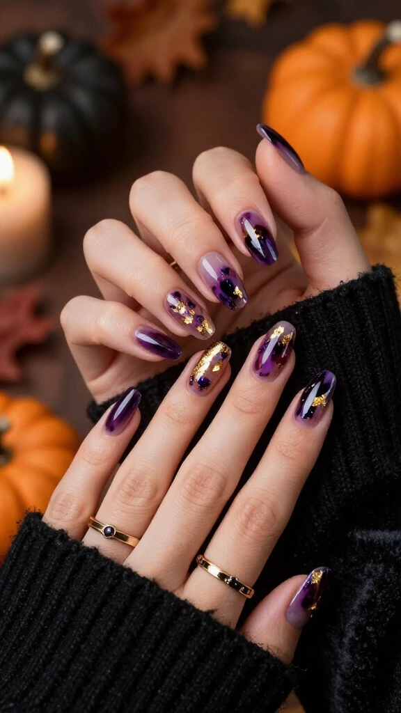 Spooky Purple Tortoiseshell & Gold Leaf