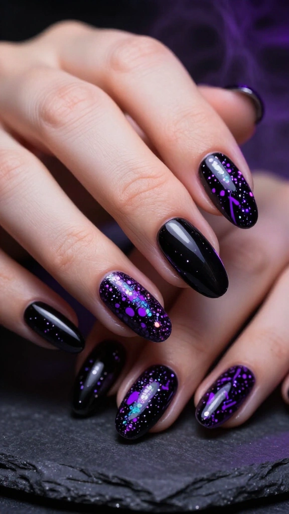 Iridescent Splatter on Pitch Black