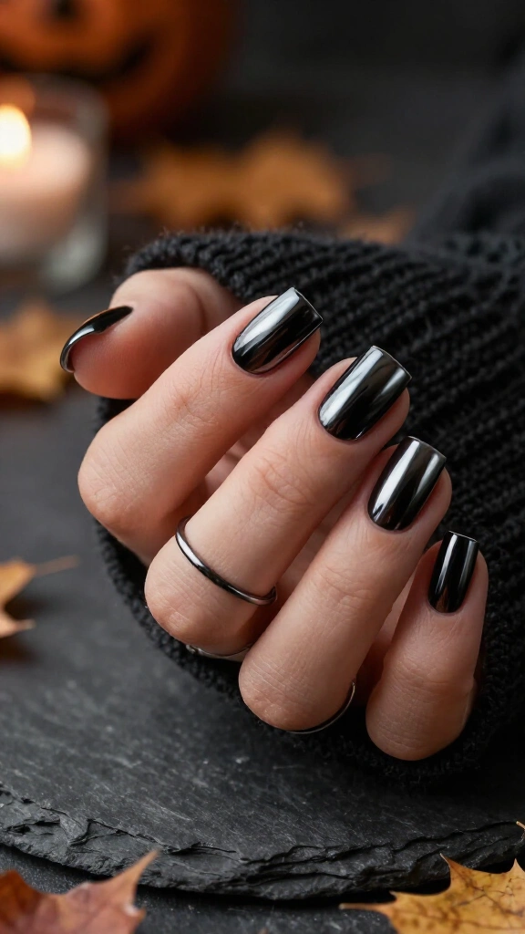 Midnight black chrome square tips