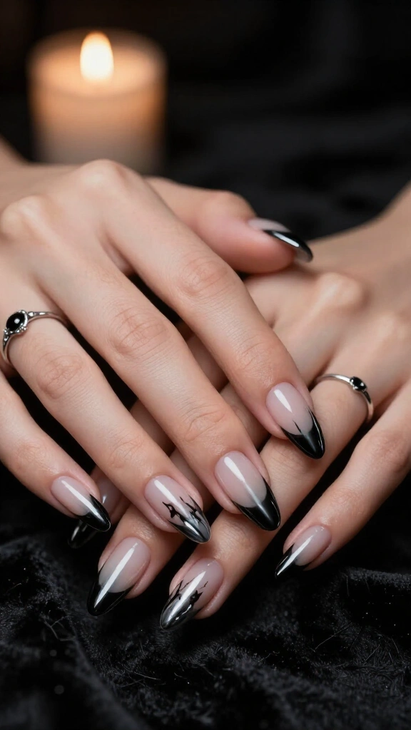 Spooky Black Chrome French Tips
