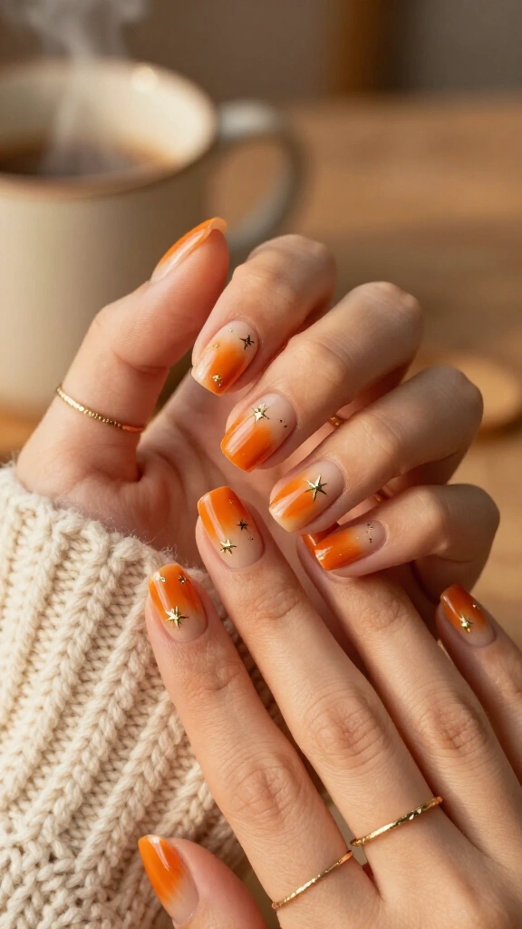 Pumpkin spice orange aura square nails