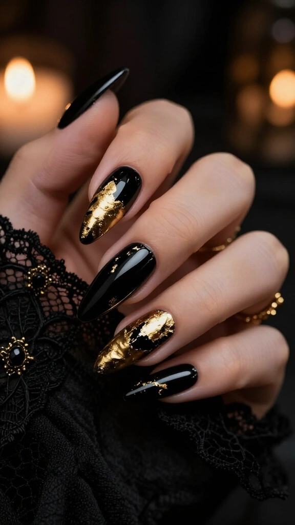 Gilded Gold Leaf on Obsidian Stilettos
