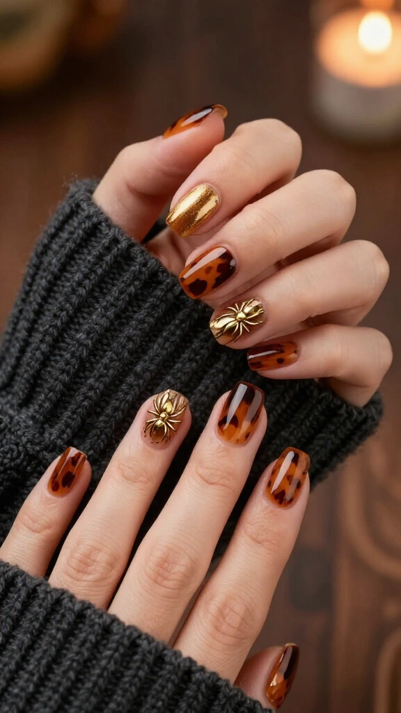 Moody tortoise shell and gold foil spiders