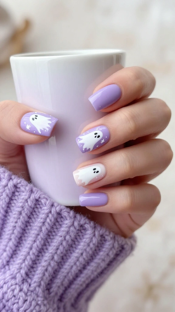 Spooky pastel lilac ghosts
