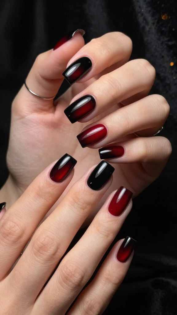 High-gloss jet black with red undersides
