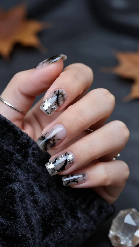 Smoky quartz marbled square nails