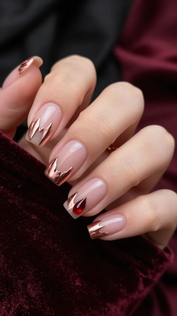 Metallic rose gold vampire fangs
