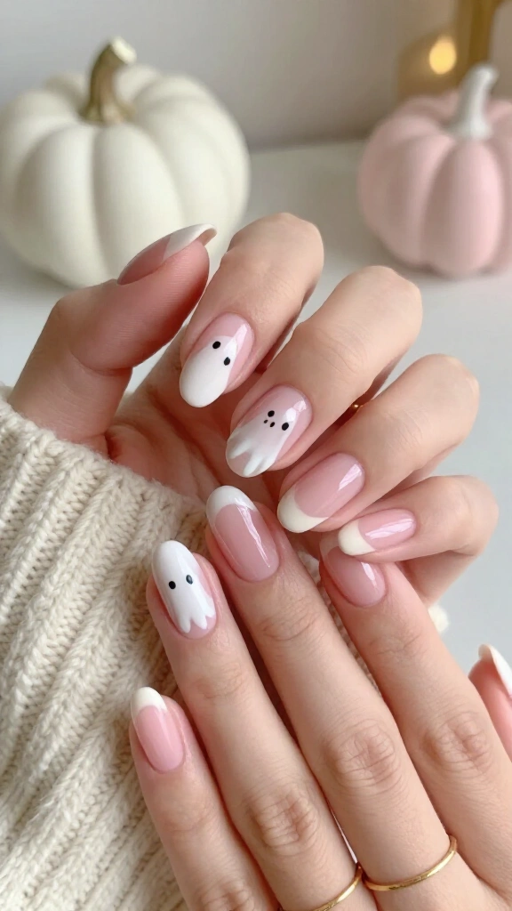 Pastel Pink Ghost French Tips