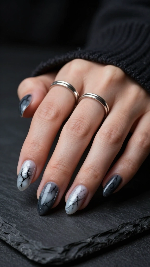 Midnight Charcoal Marble Veins