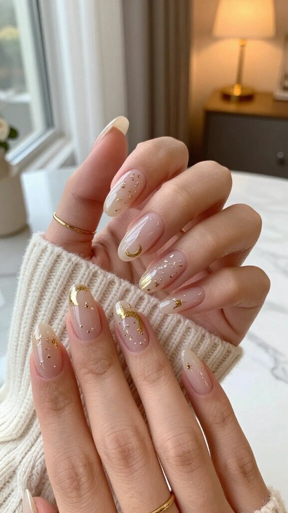 Celestial Gold Stars and Moons on Nude